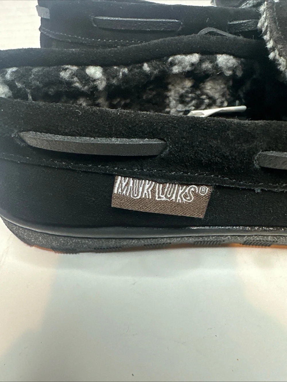 Muk Luks Men's Black Suede Moccasin Slippers with Faux-Fur Lining
